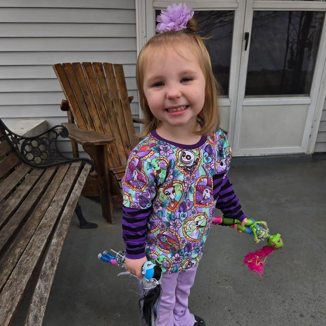 Layered T-shirt - Bunnies, Bones and Bloom - Blush and Bats