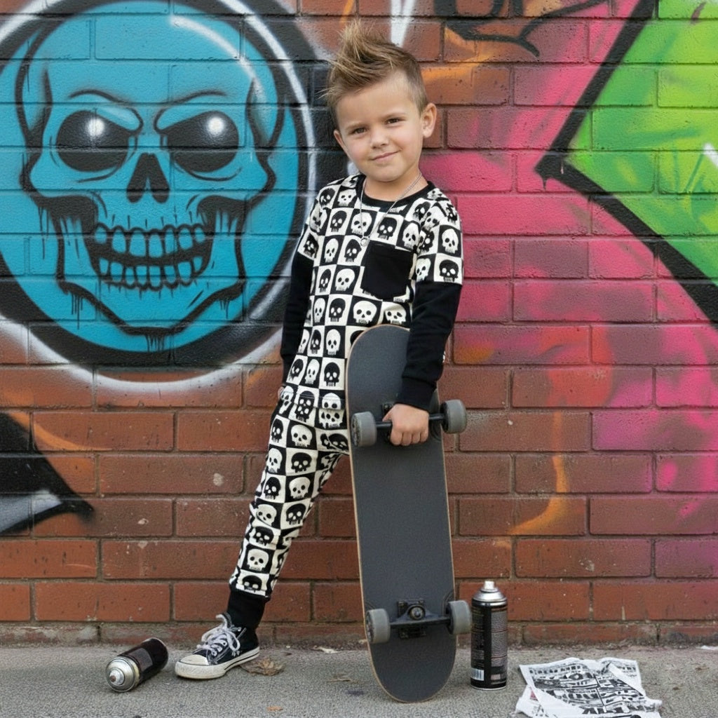 Layered T-shirt - Back to Black - Skull Check