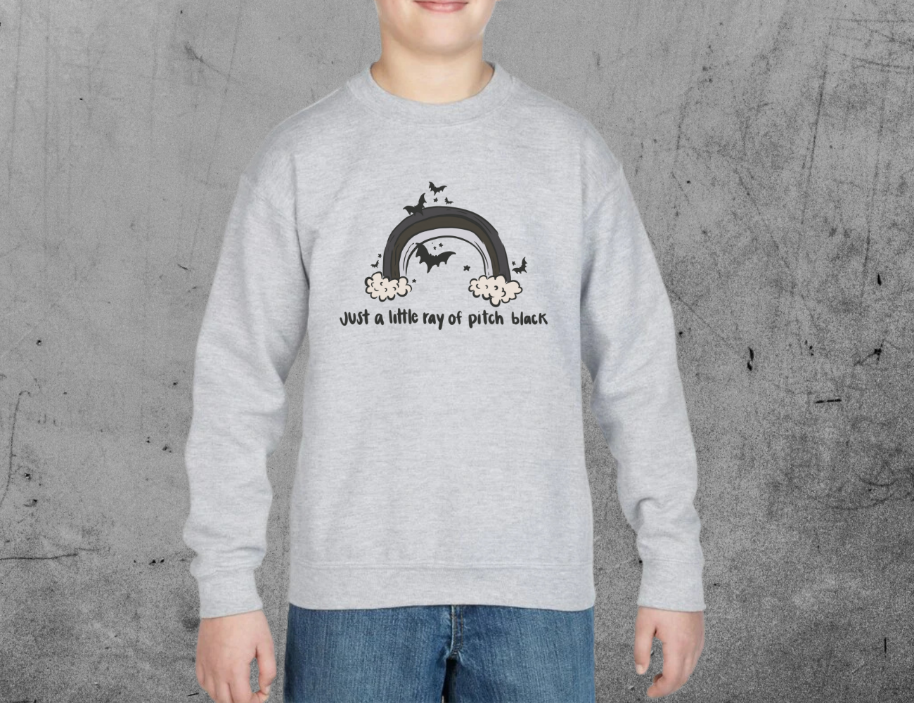 Ray of Pitch Black Sweater - Kids and Youth Sizes - Heather Gray