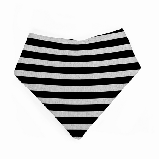 Black and white striped bandana bib on a white background