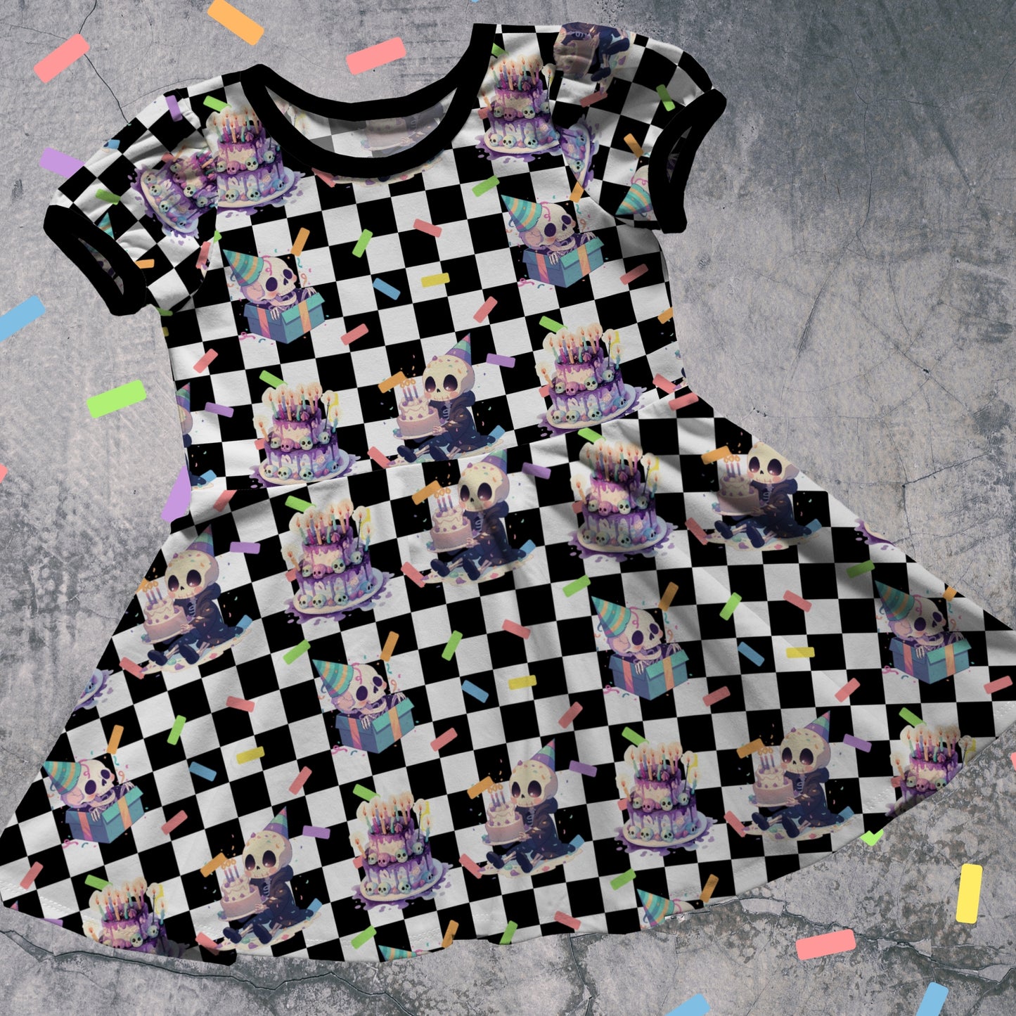 Dress - Spooky Birthday Checkers - Short or Long sleeves