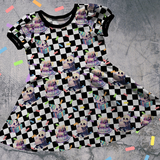 Dress - Spooky Birthday Checkers - Short or Long sleeves