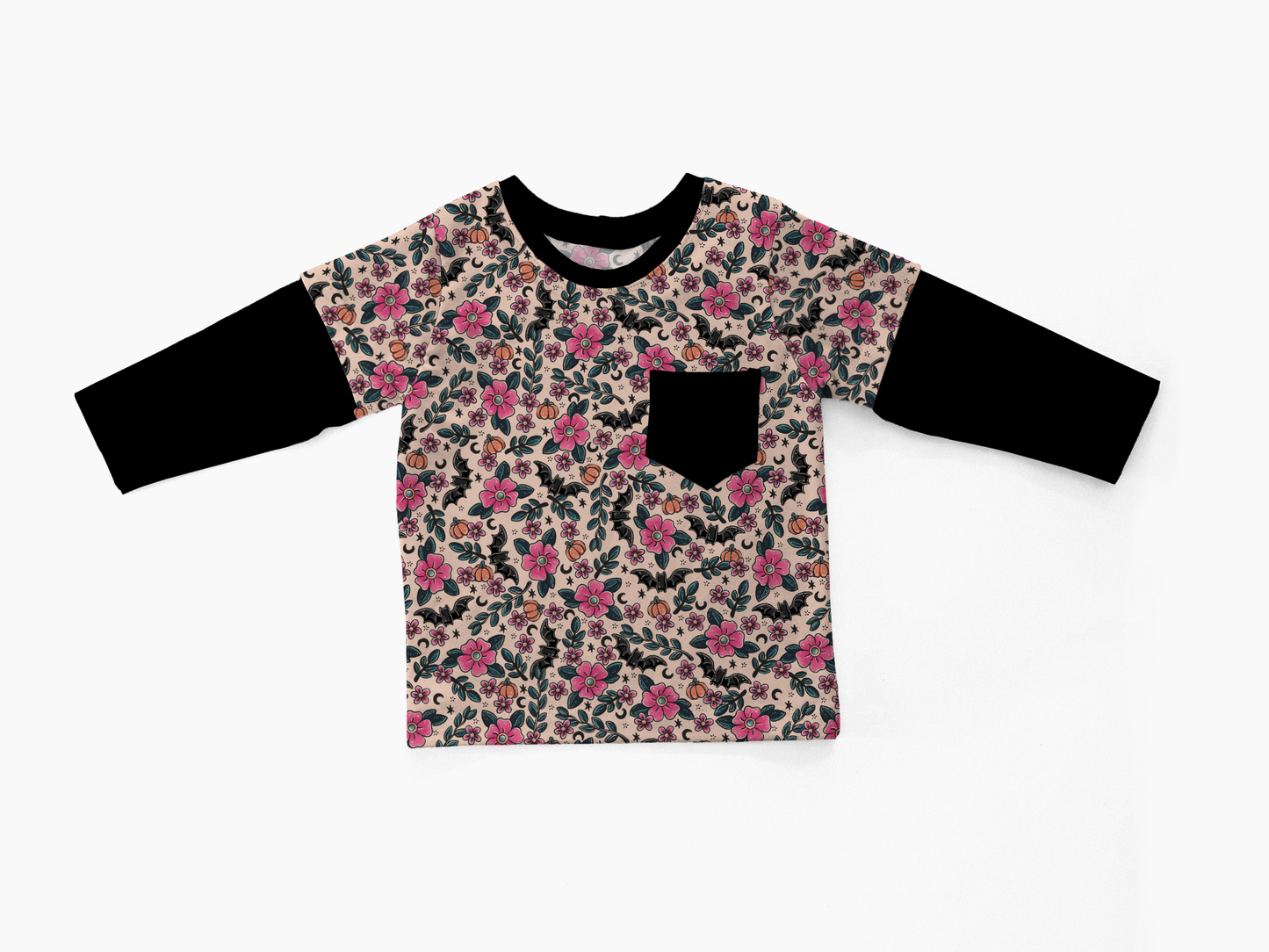 Layered T-shirt - Bunnies, Bones and Bloom - Blush and Bats