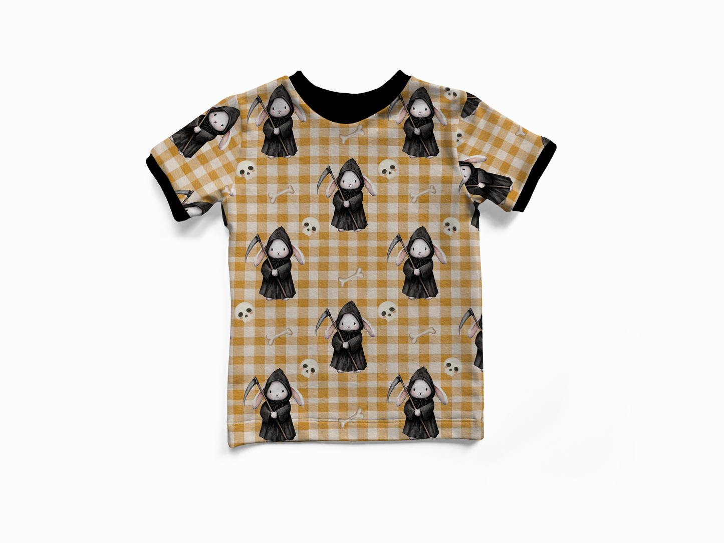 Short Sleeves T-shirt - Bunnies, Bones and Bloom - Gingham Grim