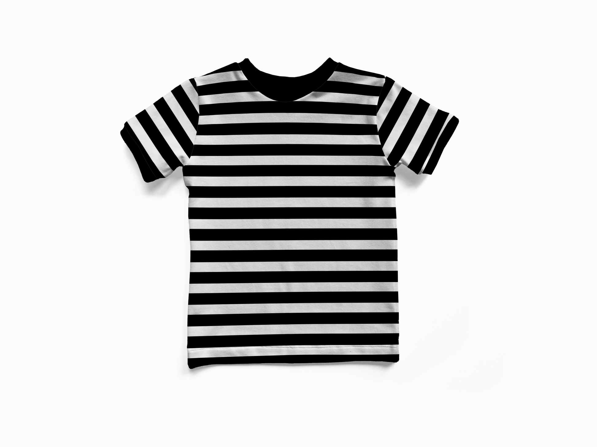 Black and white striped t-shirt on a white background