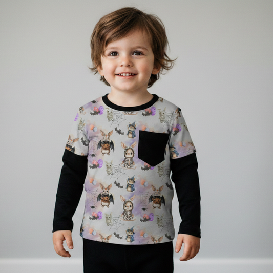 Layered T-shirt - Bunnies, Bones and Bloom - Haunting Hares