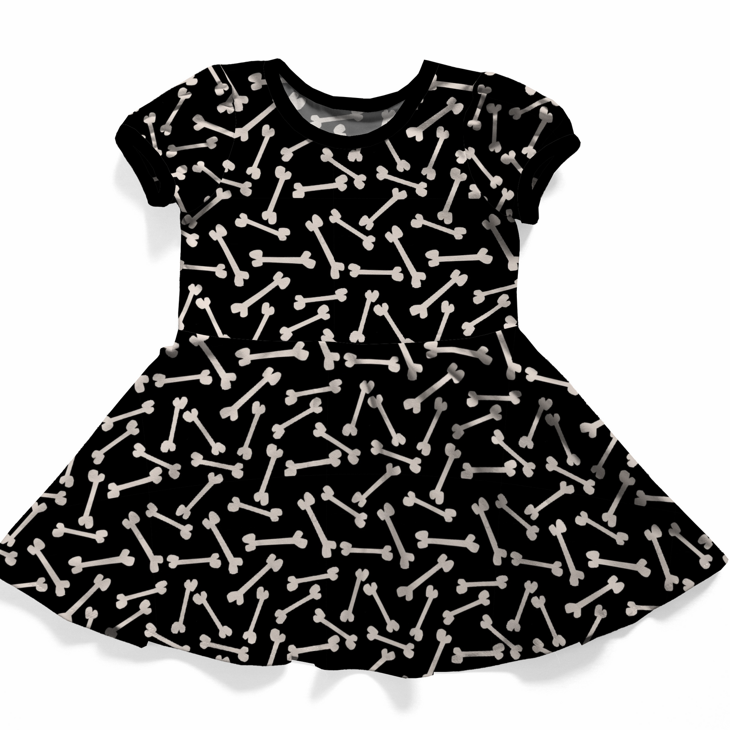 Black dress with bone pattern on a white background
