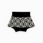 Black bloomers (skirted bummies) with a white checkered skull pattern